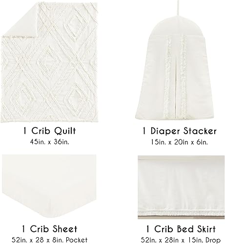 Miniatura 2 de Sweet Jojo Designs Juego de ropa de cama para cuna de bebé de 4 piezas (100% algodón blanco roto bohemio chic) para niños o niñas, bebésguardería