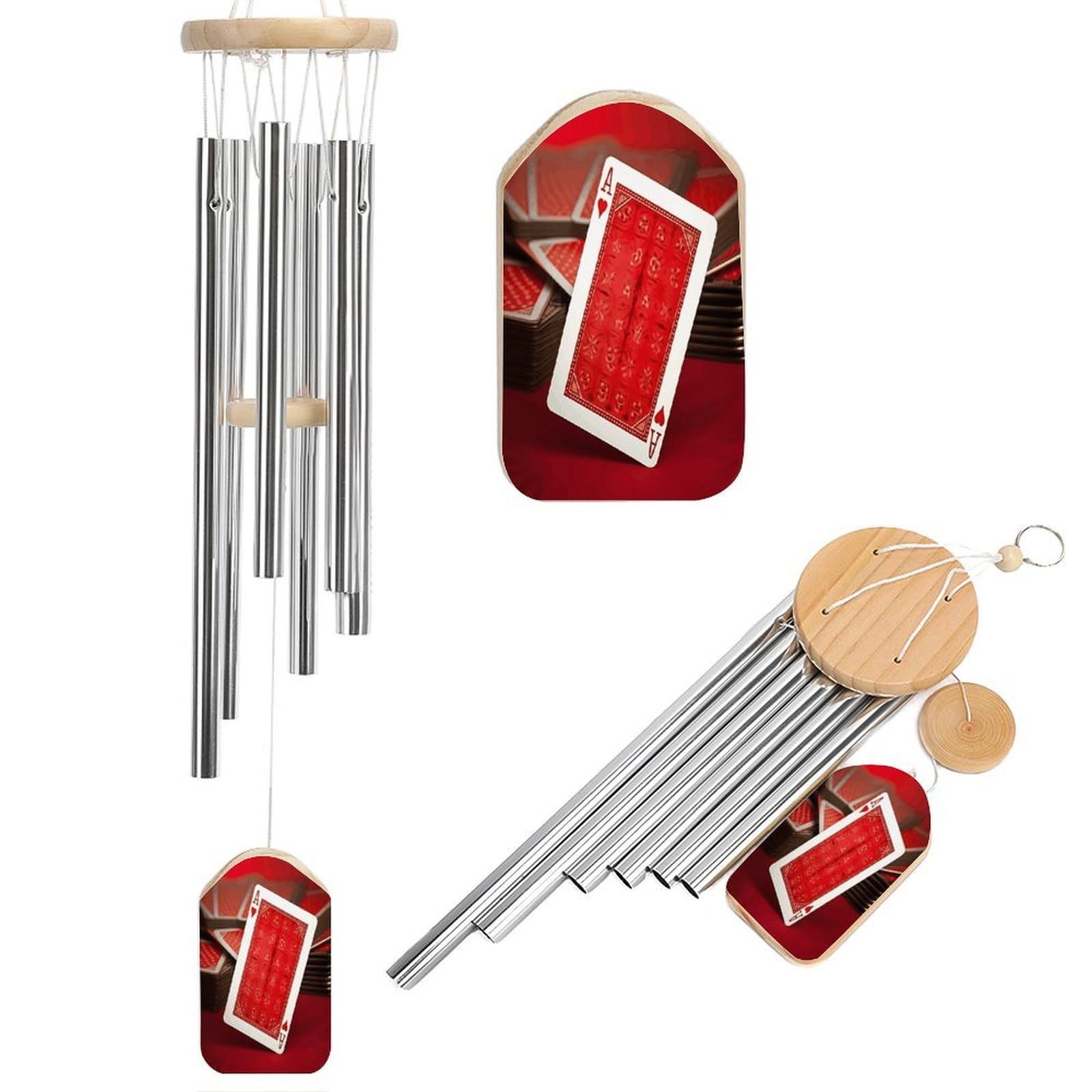 Khauerbc Women's Style Red Background Playing Cards Wind Chime-Outdoor-Garden Decors. Aluminium Wind Chimes To Melodic Tones .Memorial Wind Chime For Garden Yard Porch, Good Gifts For Mom Grandma Wife.
