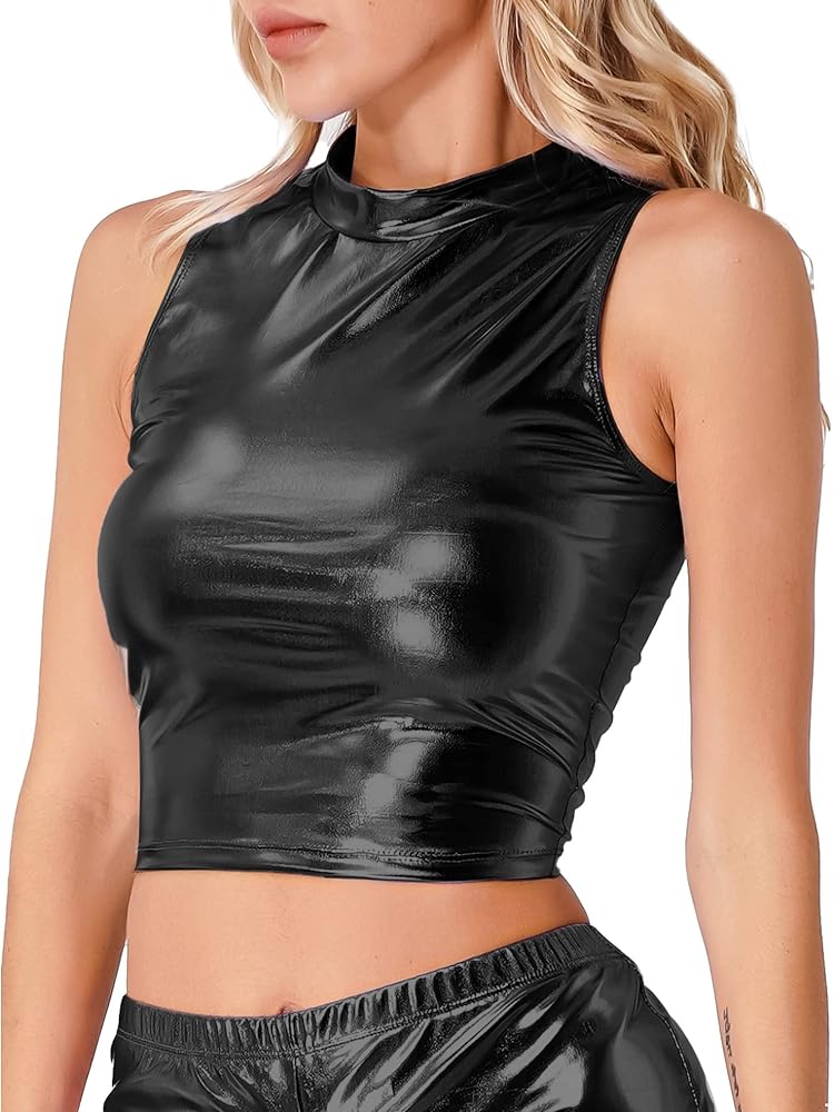 [eessay] MOUSSE MOCK NECK TOP /追跡付 ACSUSS Women's Sexy Tank Top Metallic Sleeveless Mock Neck