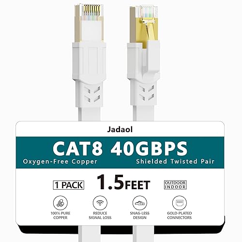 Miniatura 31 de Cable Ethernet Cat8, para exteriores e interiores, cable de red LAN Cat 8 de alta velocidad de 30 pies, cable de conexión de computadora plano RJ45