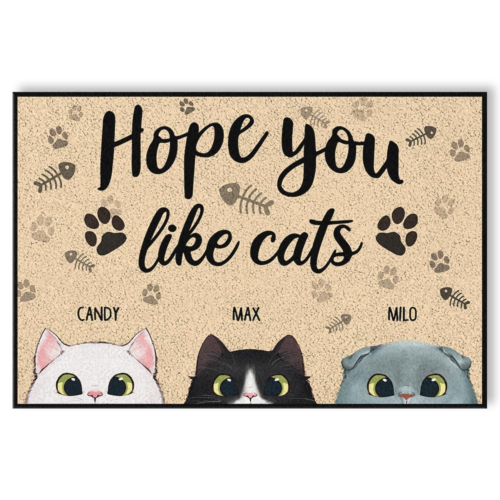PERSONAL84 Personalized Cat Doormat, Hope You Like The Cats, Funny Entrance Doormat for Outdoor, Cat Welcome Mat, Custom Name and Breed Mat