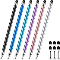 ChaoQ 2-in-1 Stylus Pens 6 Pack: High Precision Disc & Rubber Tips for iPad, iPhone, Android Touchscreens - No Charging Needed