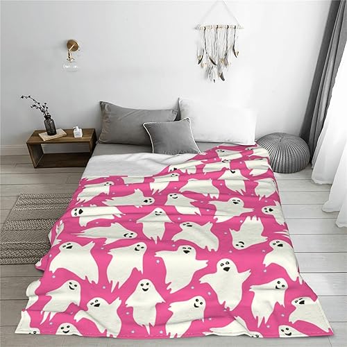 Miniatura 8 de Manta rosa fantasma de Halloween, manta de franela ligera y suave para cama, sofá, sala de estar, automóvil, viajes, mascotas, 50 x 40 pulgadas