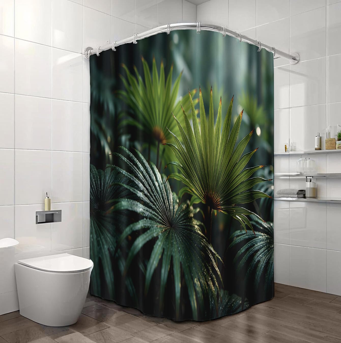 Rideau Douche,Rideau Baignoire Lavable en Machine Rideaux Douche Tissus Lavable Rideau De Baignoire Lavable pour Salle De Bain Domicile Baignoire Famille,Feuilles Vertes Texturées,
