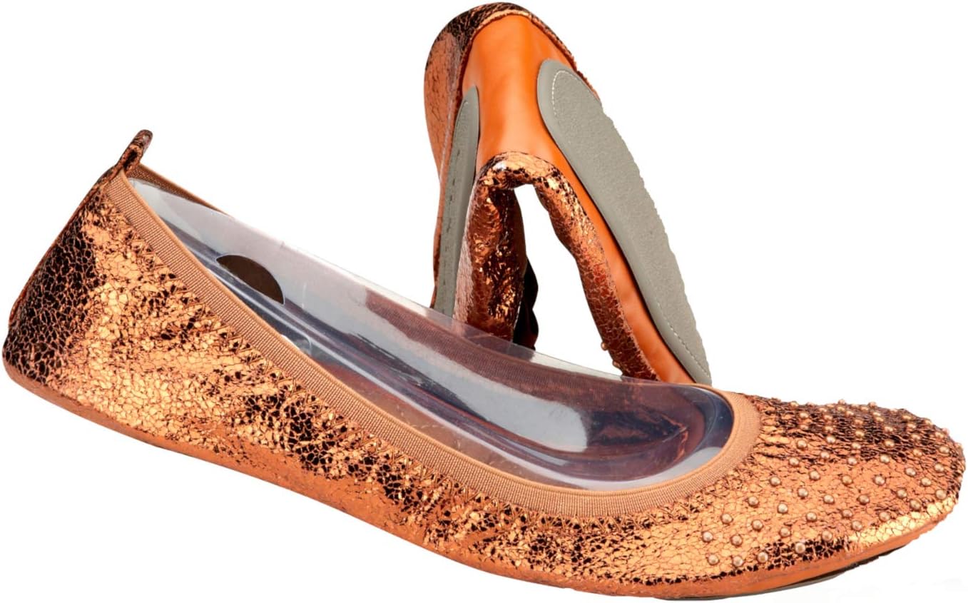 Stud Embellished Portable Foldable Ballet Flats with Carry Pouch