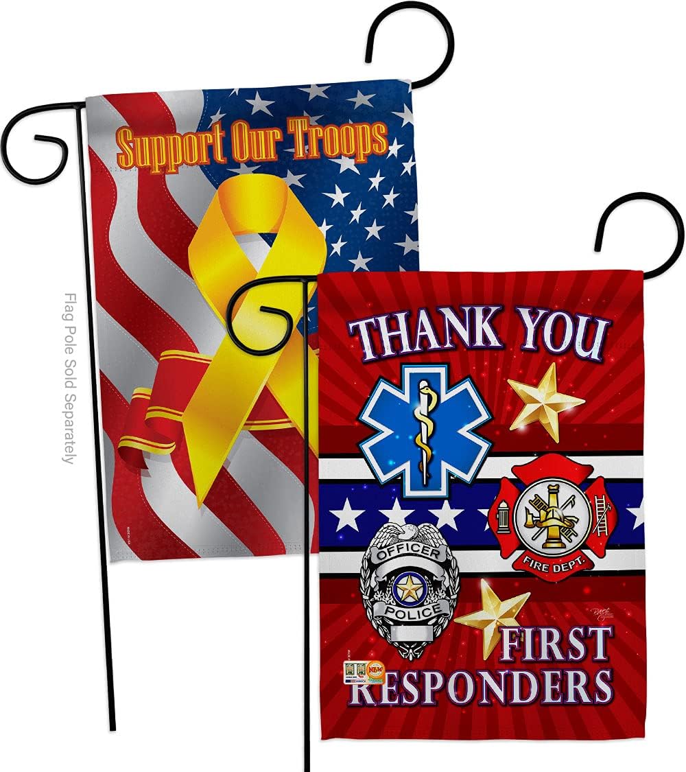 First Responders Garden Flag - Pack EMT Paramedic EMS Nurse Emergency Medical Technician Supoort Official Support Our Troops - House Banner Small Yard Gift Double-Sided Made In USA 13 X 18.5
