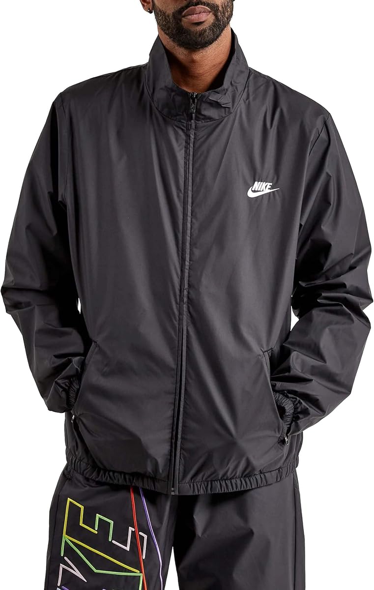 Chaqueta tejida con cremallera completa Nike Club+ para hombre (EE. UU., Alpha, grande, regular, regular, negro/blanco)