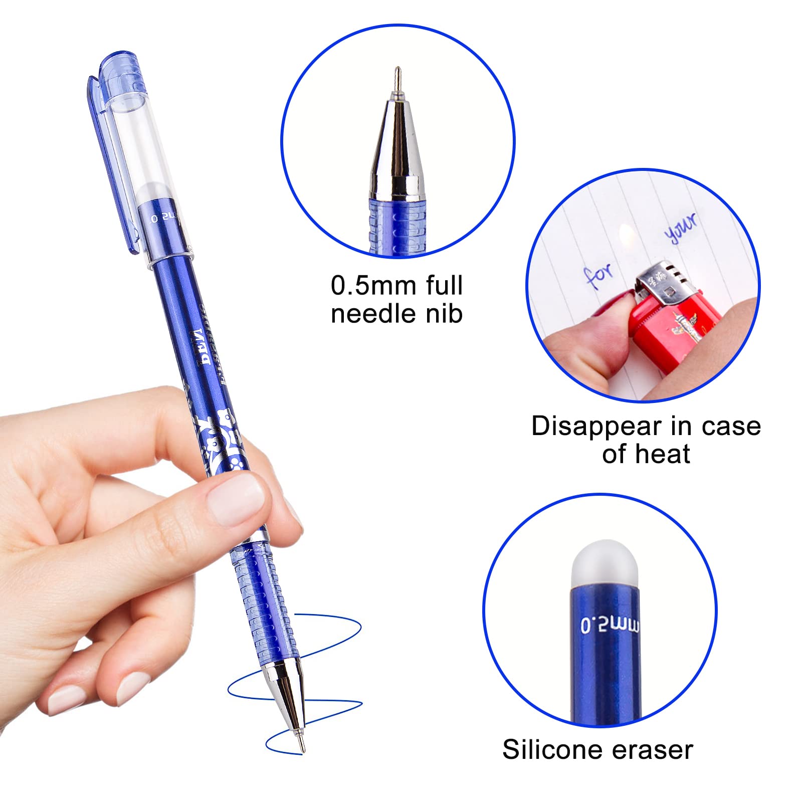 Penne Cancellabili Chloence - 12 Penne + 12 Ricariche, Inchiostro Gel Blu 0.5mm, Per Scuola E Ufficio - Foto 11