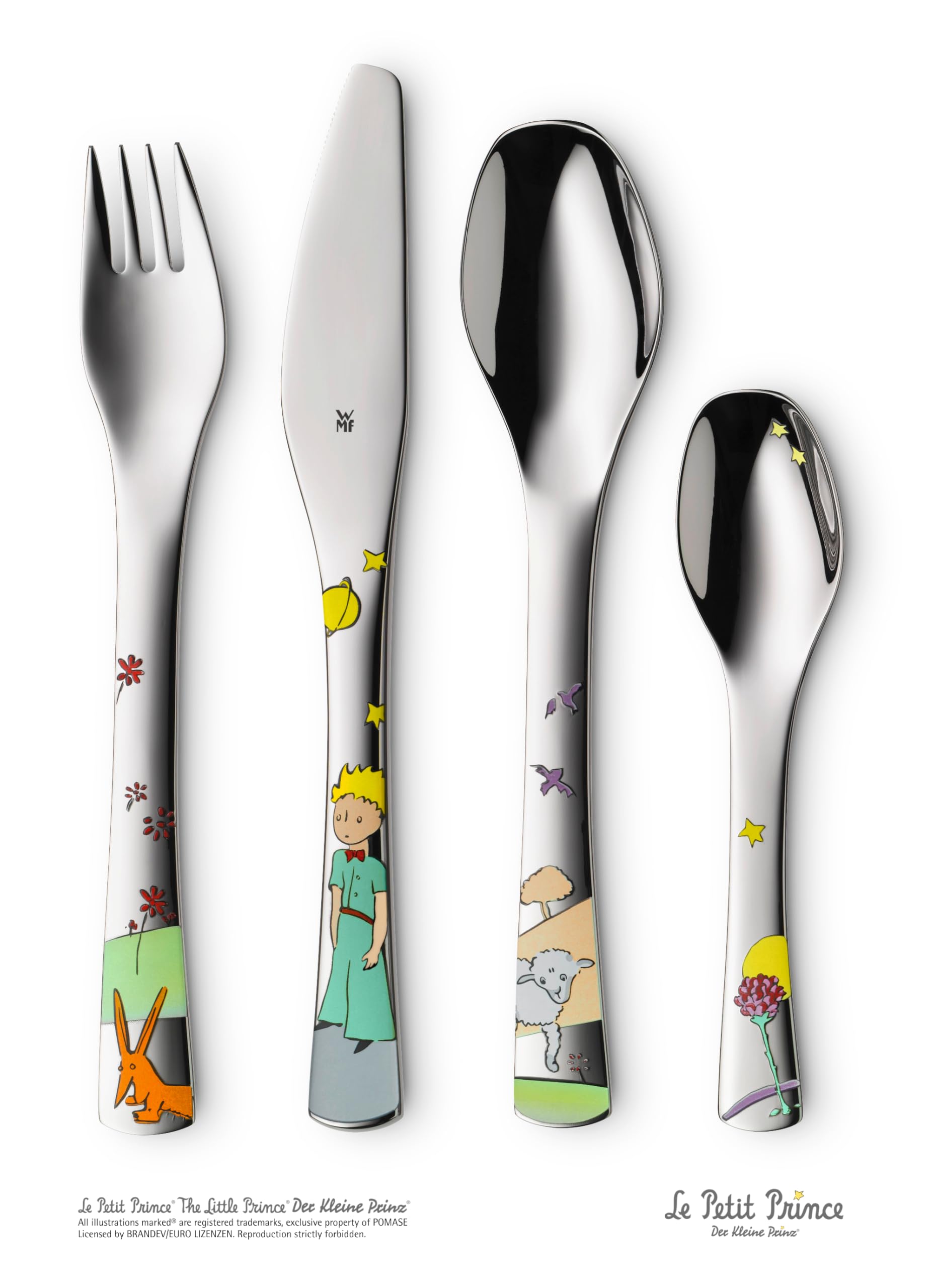WMF Lot de 6 couverts pour enfant Le Petit Prince - En acier inoxydable avec gravure personnalisée - Couverts pour enfants passent au lave-vaisselle - Cadeau de naissance ou de baptême