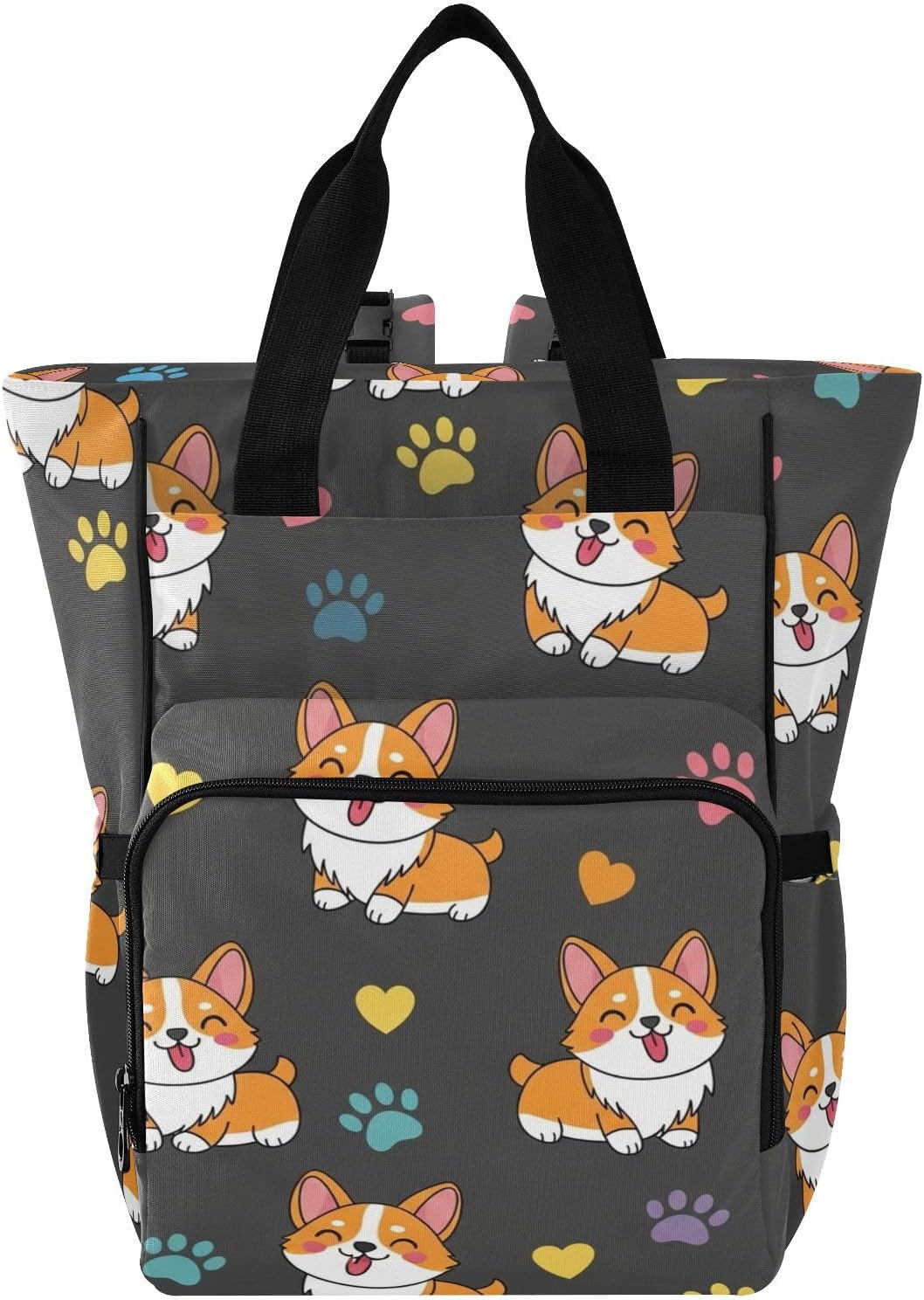 SPRIPORT Cartoon Dog Paw Gray Print Diaper Bag Backpack for Baby Boys Girls Multifunction Baby Essentials Travel Tote with Stroller Straps & Bottle Storage Nappy Changing Bag for Moms Dads Baby Gifts
