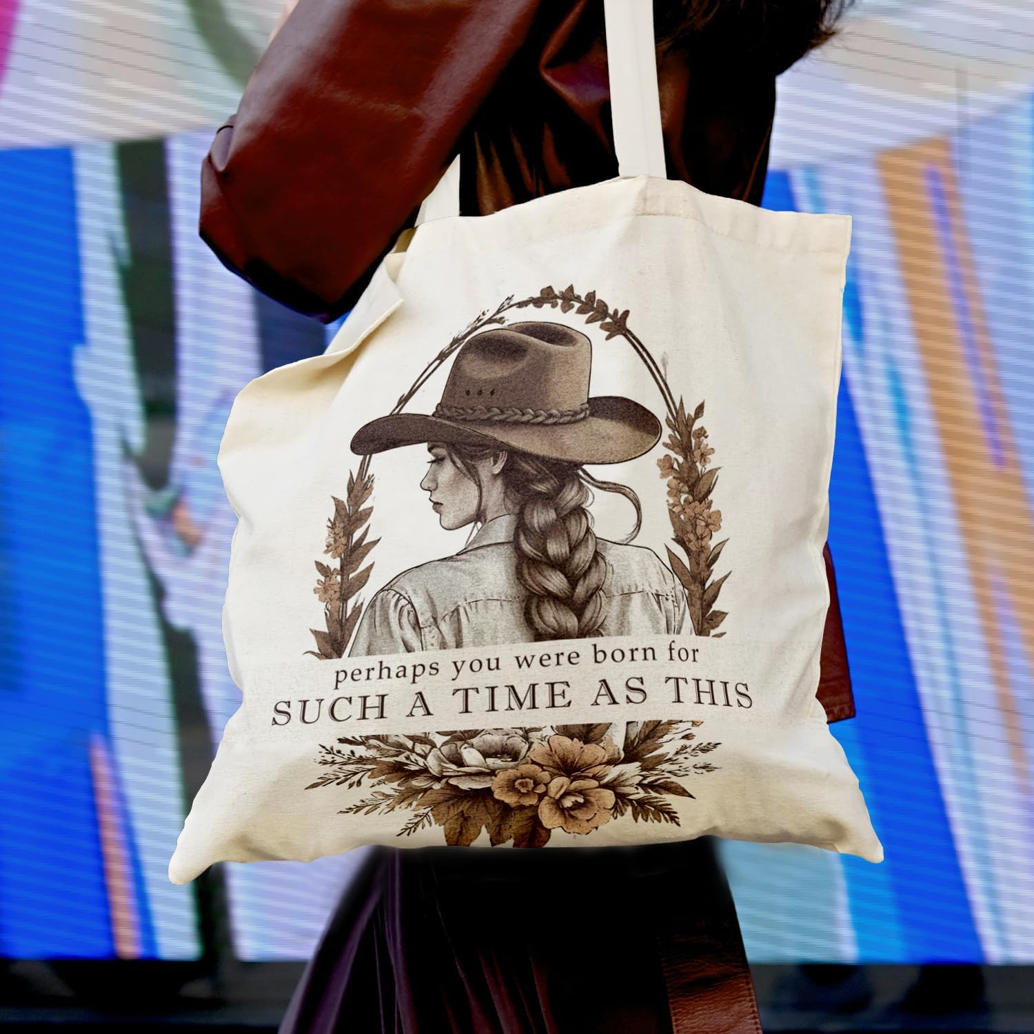 Christian Western Cowgirl Tote Bag, Bible Verse Canvas Tote Bag for Women, Cowgirl Gifts, Vintage Country Western Reusable Grocery Shopping Bags - Image 2