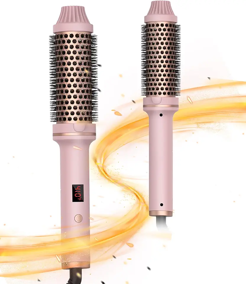 Thermal Brush,10 Temperatures LCD Display Upgrade to 400°F 1.5 in Heated Round Brush Curling Iron Heated Ceramic Tourmaline Ionic Comb 110-240V Volum