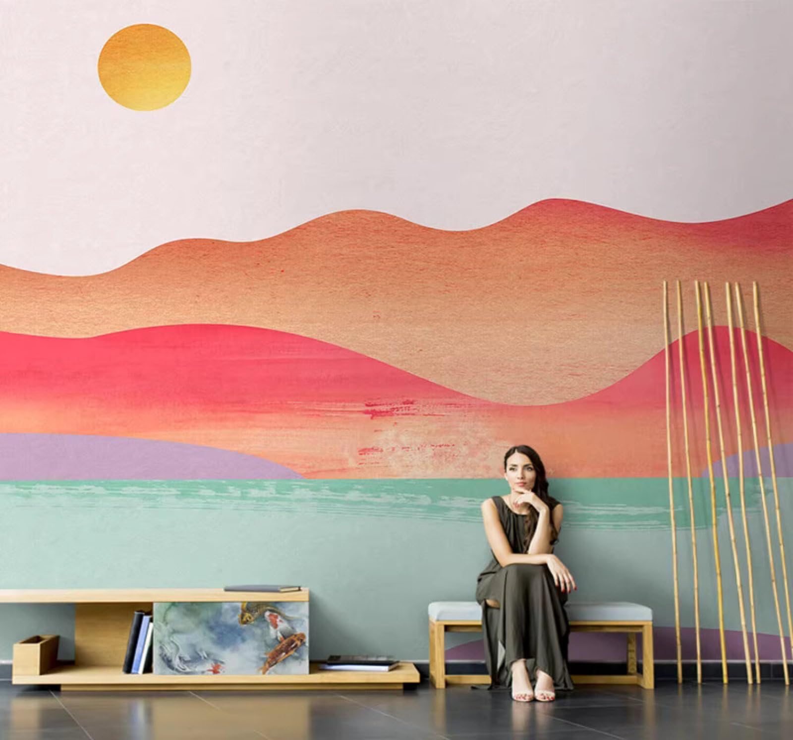 Abstract Colourful Landscape Sunrise Atmospheric 3D Wallpaper Easy Install Feature Office Living Room Sofa Bedroom TV Background Wall Decoration-400cm×280cm