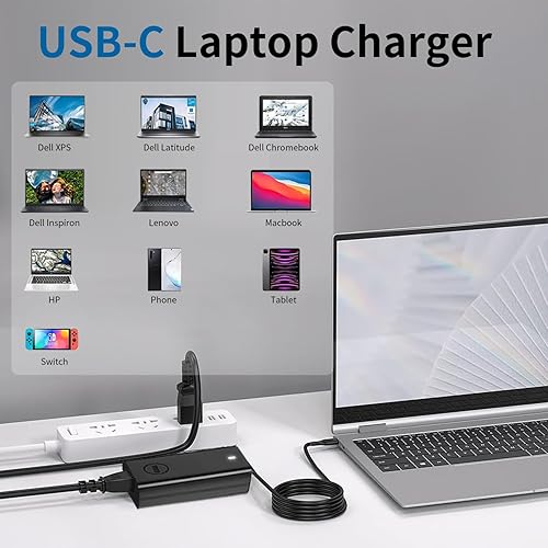 Miniatura 7 de Cargador USB-C delgado para laptop Dell de 65 W, USB C, compatible con cargador de laptop Dell y más cables de alimentación tipo C para Chromebook