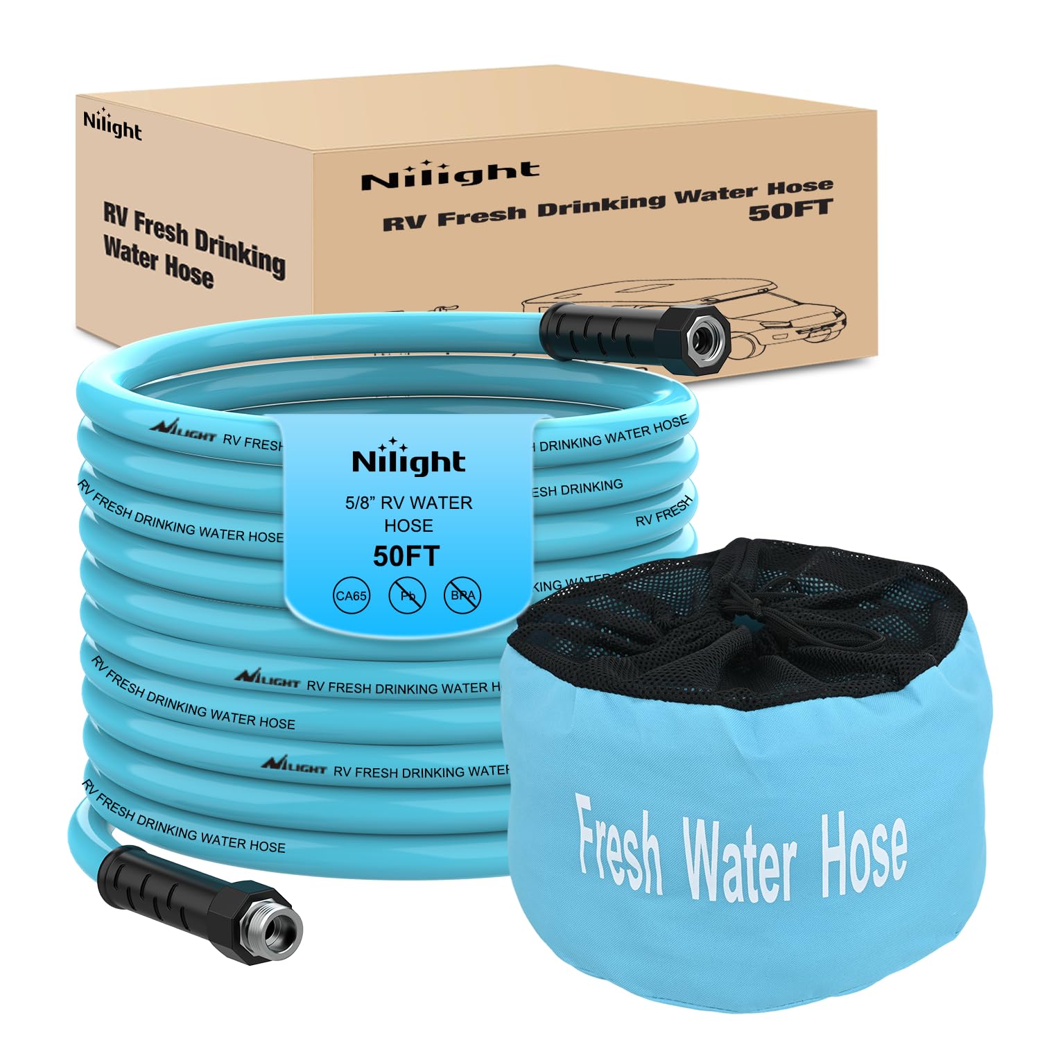 Nilight RV Water Hose 50FT Garden Drinking Hoses with Storage Bag