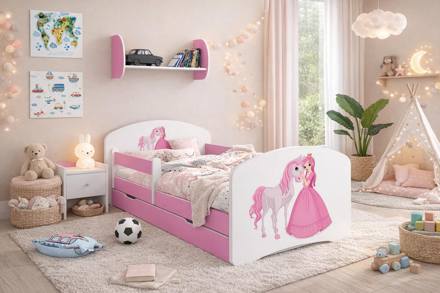 Hoogslaper 90x200 cm - kinderbed met lattenbodem - valbeveiliging - wit