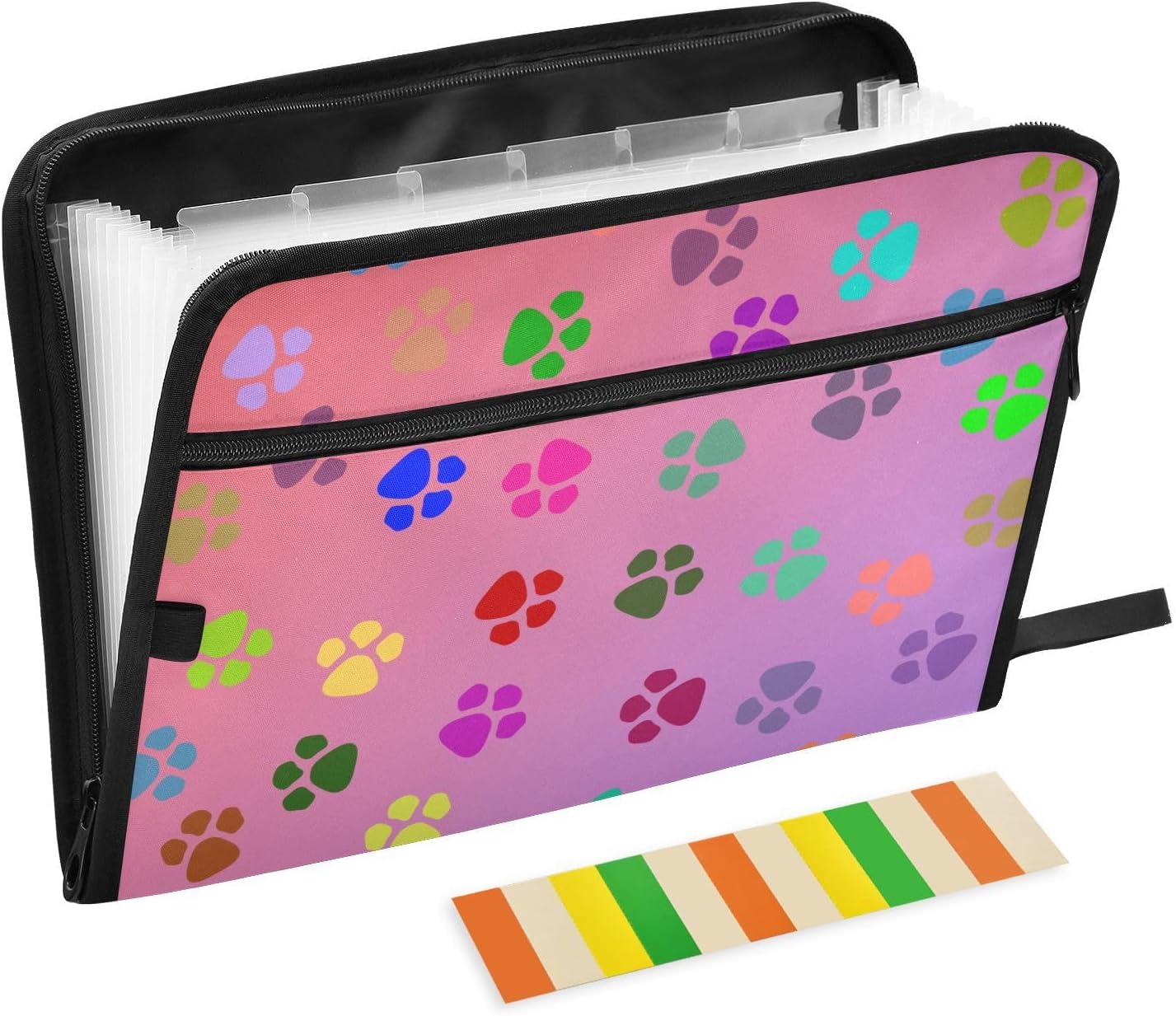 Dog Paw Print Accordion Folder Letter A4 Paper Document Colorful 13 Pocket Expanding File Folder with Zipper and Labels Accordion Lie Keeper for Letter Size/A4 Paper