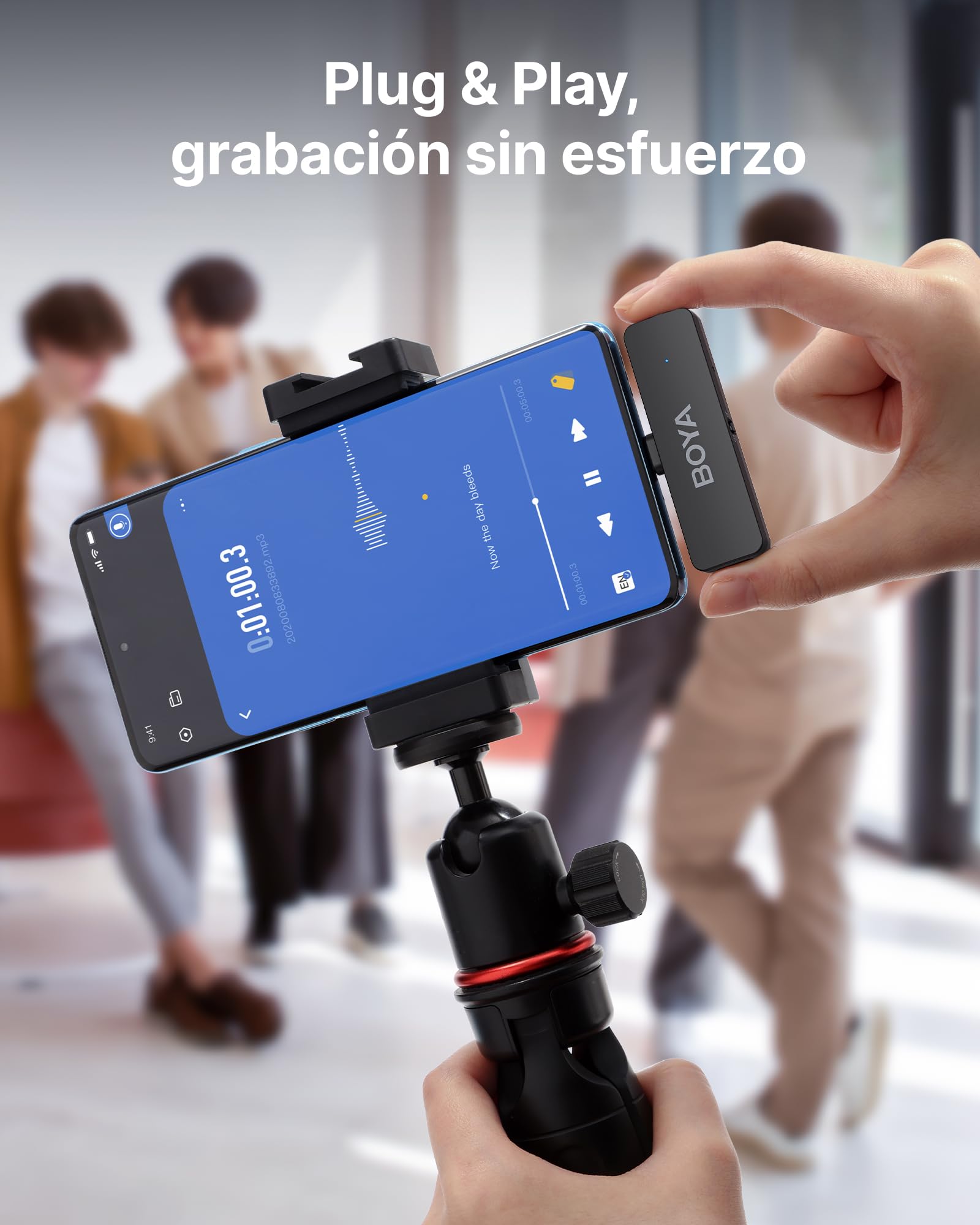 BOYA BY-V4U Micrófono de Solapa inalámbrico para iPhone 15/16 Series, Android, Tipo C con Estuche de Carga, 4 Canales, micrófono inalámbrico omnidireccional, cancelación de Ruido, 48kHz/16Bits, 200m