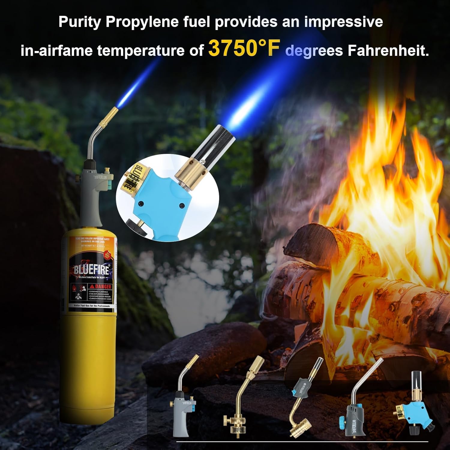 BLUEFIRE MAP MAPP Gas Torch Style Cylinder 14.1 oz 99.9% High Purity Propylene Equal To MAP-PRO Hotter than Propane Cooking MAP Gas to Broil Sous for Welding Brazing on Propane Torch (2)