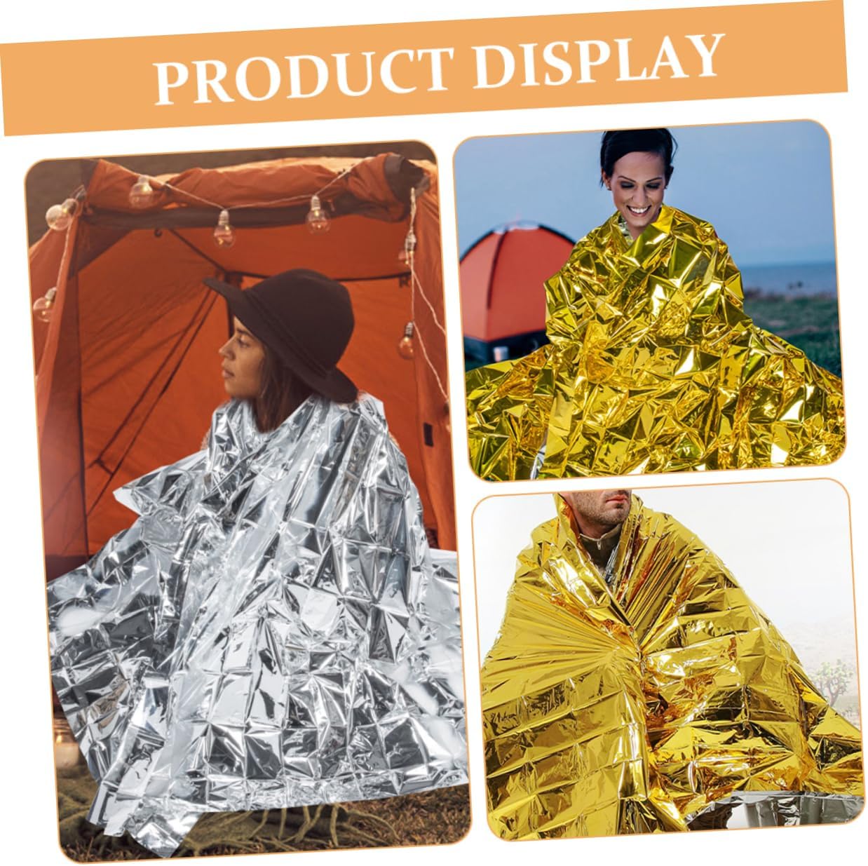 Toyvian 2Pcs Emergency Thermal Blanket Survival Foil Space Blanket Gold Silver Lightweight Portable for Camping Outdoor Activities and Emergency