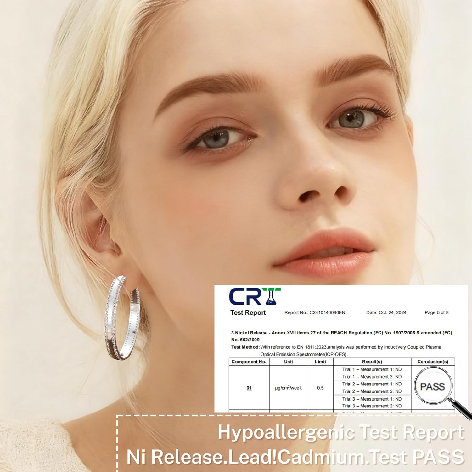 Senteria 6MM Wide Sterling Silver Post Hoop Earrings Hypoallergenic Sparkly Cubic Zirconia 14K Gold Plated Thick Hoop Earrings Lightweight Large Hoop Earrings for Women Gift 30/40/50MM - Image 5