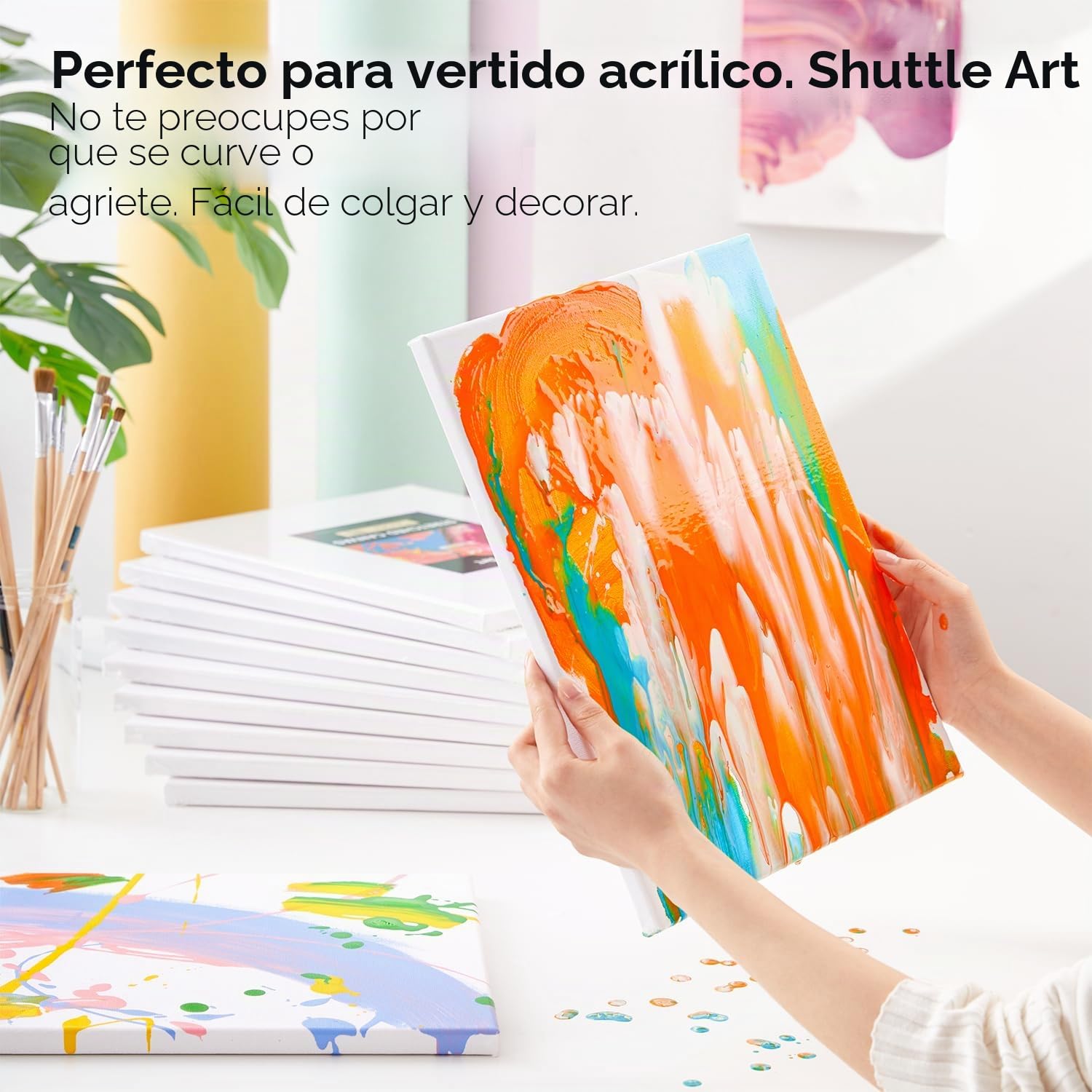 Shuttle Art Lienzos Preestirados, 12 Piezas Lienzos Enmarcados 28 x 35,6 cm, 1,5 cm de Espesor, Pre-Estirado 100% Algodón, Blanco Imprimado Lienzos para Pintar Óleo Acrílico