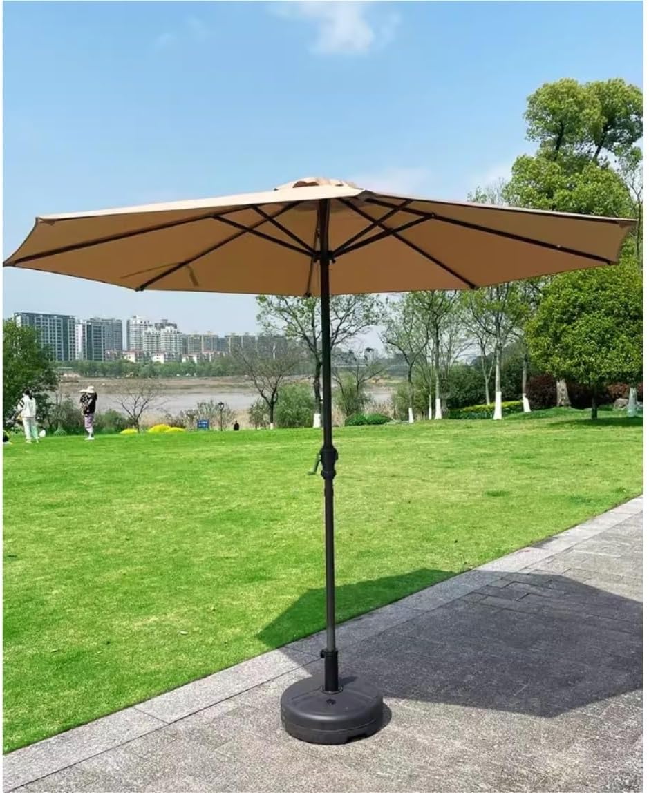 Outdoor Parasol 8.8 Feet Outdoor Aluminum Patio Umbrella Market Umbrella with Round Resin Umbrella Base Crank Lift Patio Garden Umbrella(A-270cm)