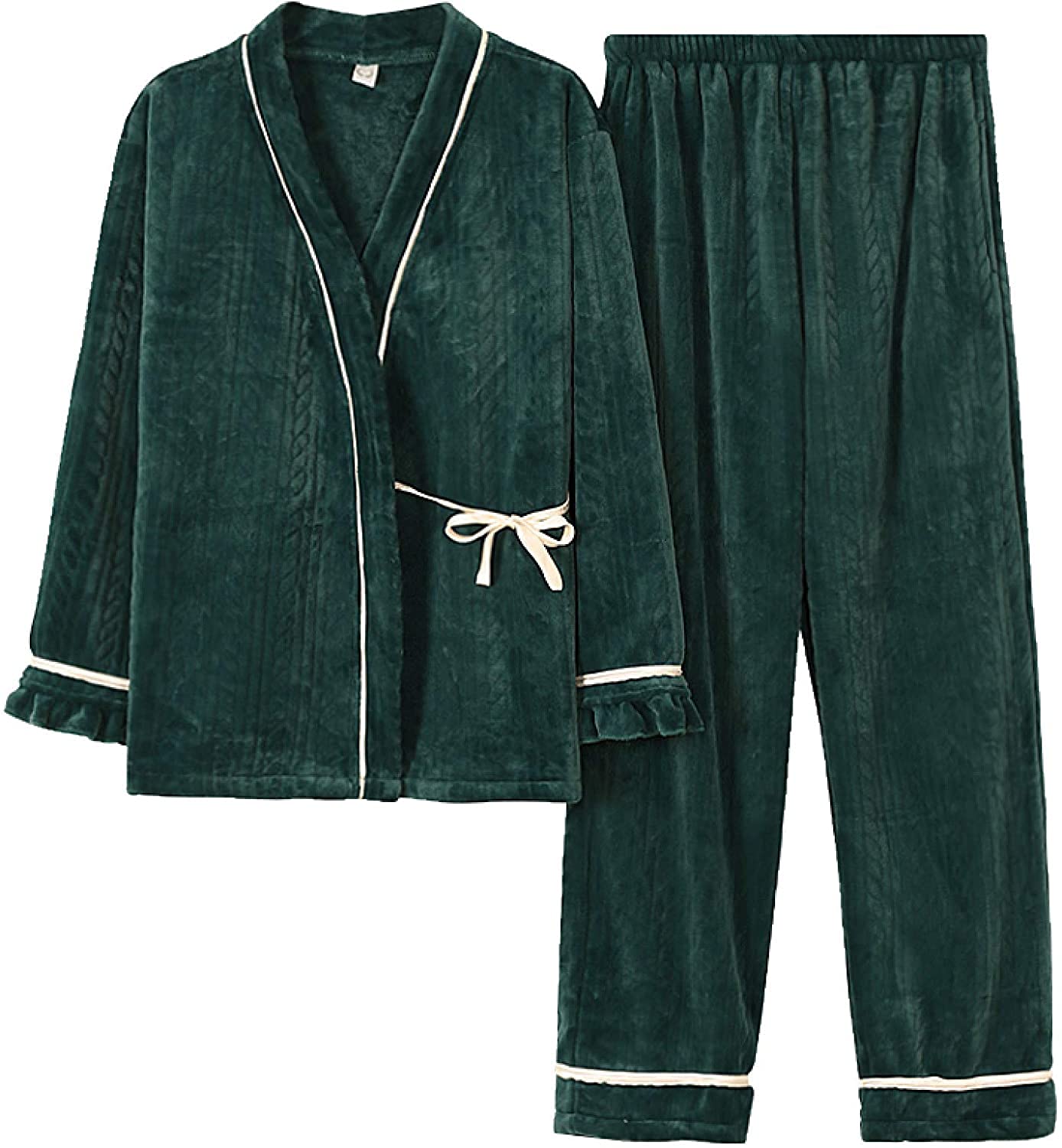 Pyjama flanelle femme hiver chaud et épais style yukata noir