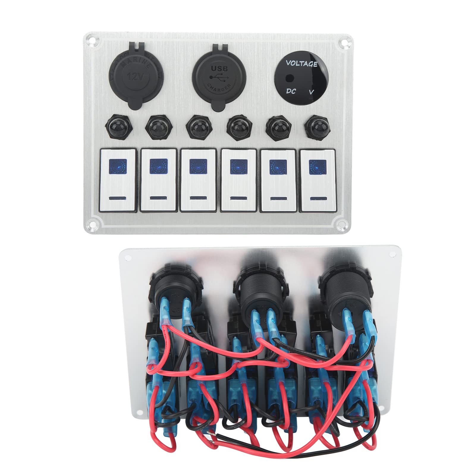 Panel Przełącznika Dźwigniowego 6 Gang On Off Panel Przełącznika Kołyskowego Wodoodporny Panel Przełącznika Dwupozycyjnego z 2 Niebieskimi Diodami LED do Samochodu RV UTV