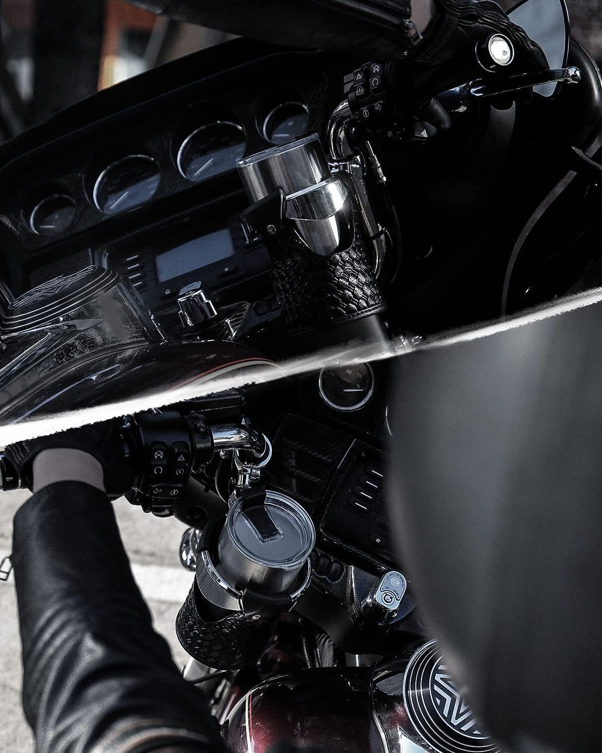 Upgrade KEMIMOTO Motorcycle Handlebar Cup Holders Motorcycle Leather Drink Holder with 360°Swivel Ball Mount for 7/8", 1", 1 1/4" Handlebars Compatible with Dyna Softail Touring Vulcan Vstar Scooter