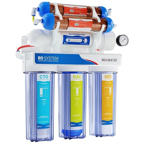 MaxWater 6-Stage 100 GPD RO/DI Aquarium System with Deionization Filter for Reef Tank and Hydroponics, Clear Housing