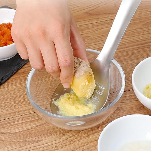 Miniatura 5 de Operitacx 2pcs plata ajo molinillo cuchara ajo prensa picadora rallador amoladora acero inoxidable