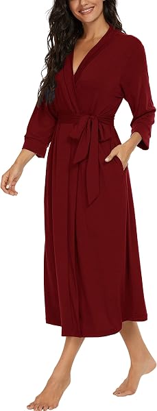 PrinStory Women Long/Short Bathrobe Knit Kimono Robes Soft Womens Dressing Gowns Casual Ladies Loungewear - 2