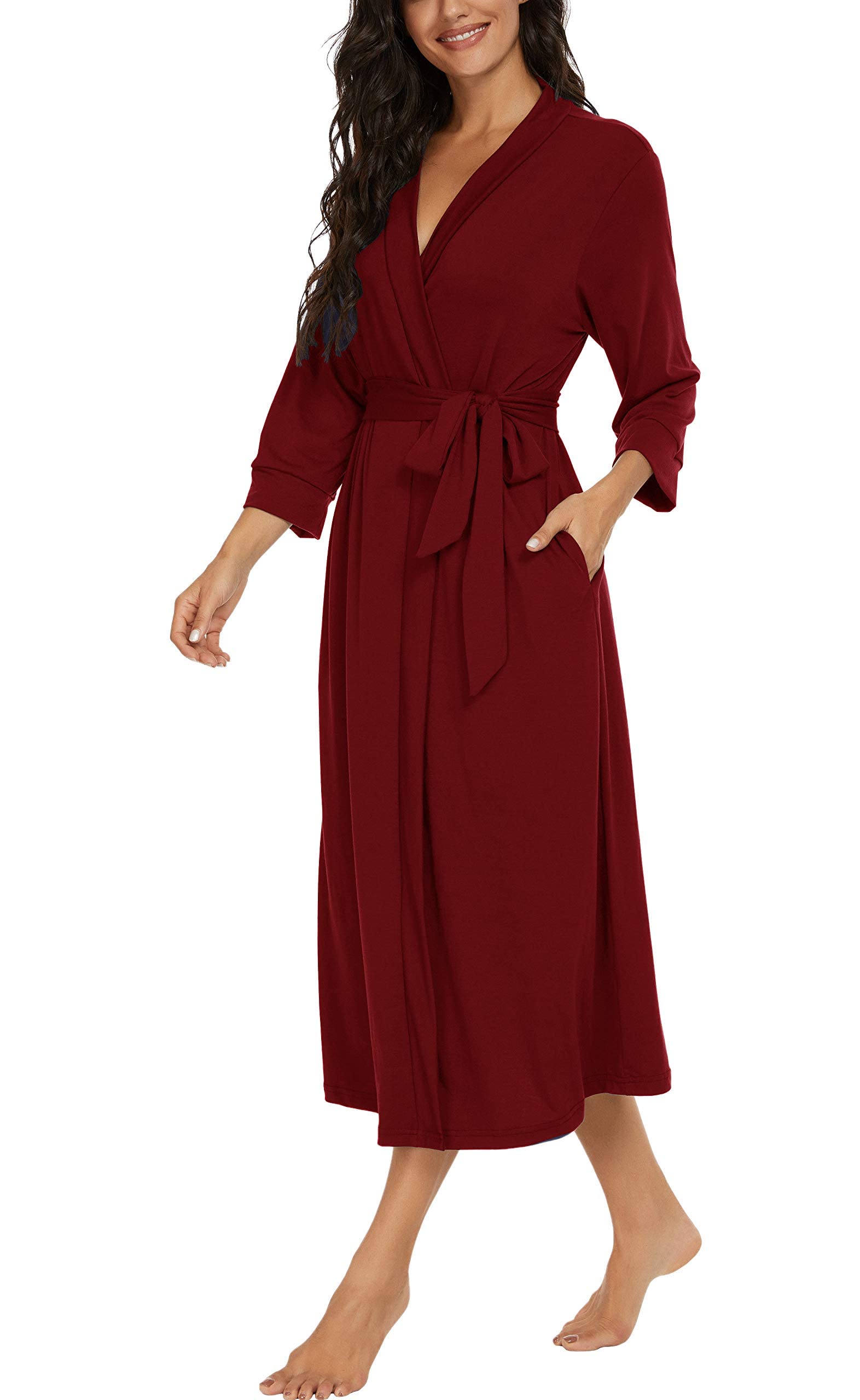 PrinStory Women Long/Short Bathrobe Knit Kimono Robes Soft Womens Dressing Gowns Casual Ladies Loungewear — view 2