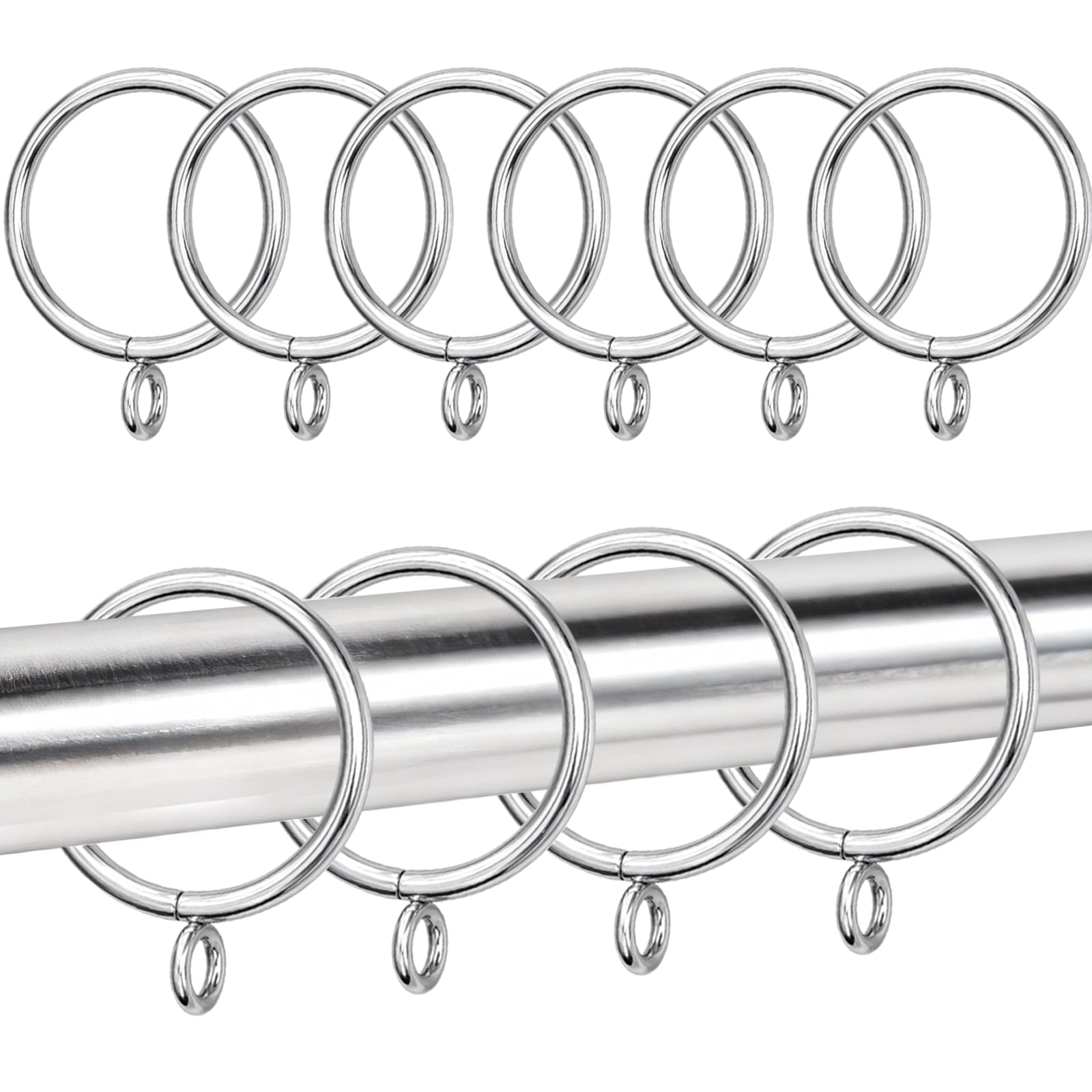 38mm 100 Pack Large Metal Curtain Rings Silver Curtain Pole Rings Drapery Sliding Eyelet Curtains Hanging Rings for 35mm Shower Rods
