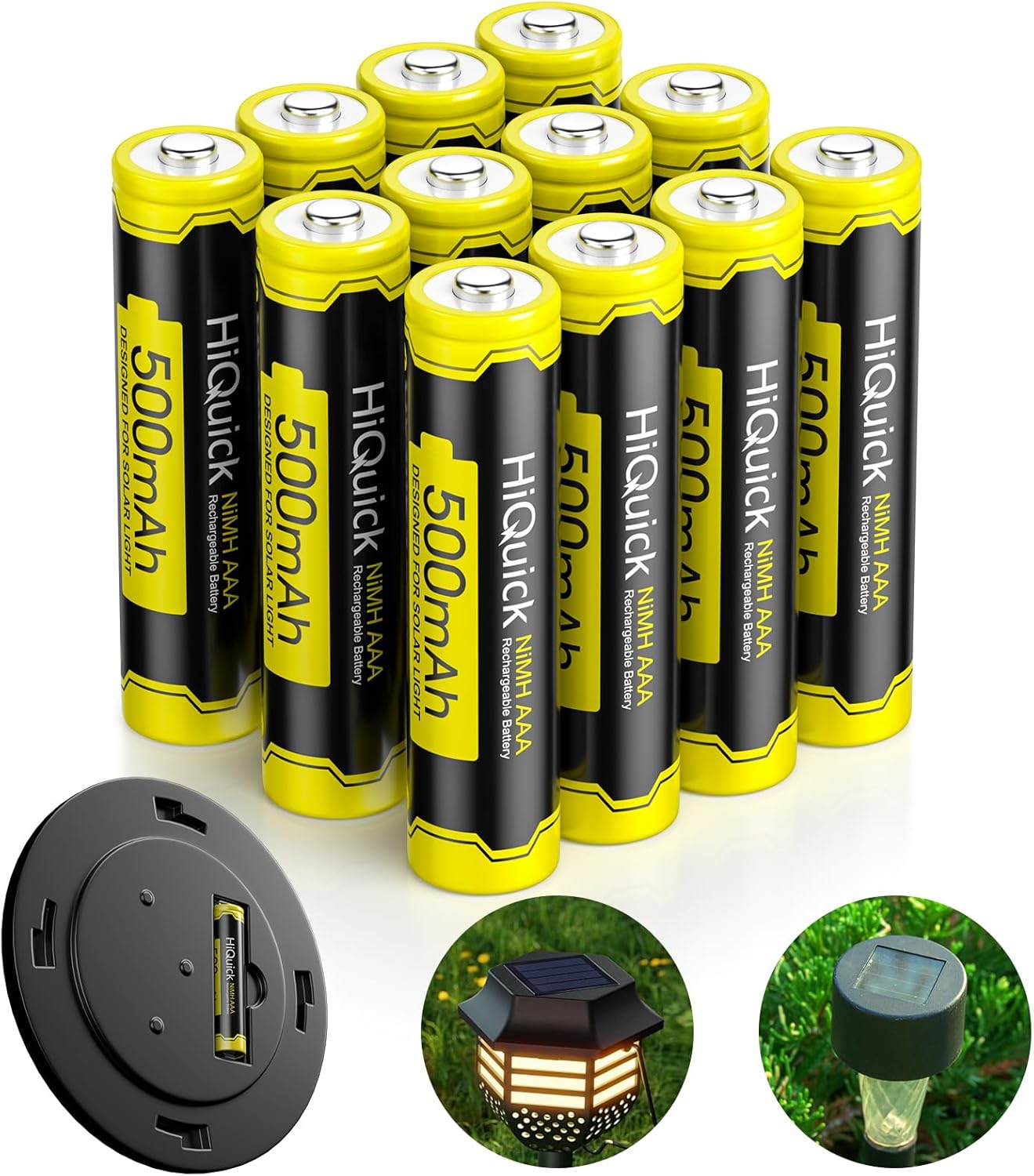 HiQuick Solar AAA Akkus 12 Stück - 500mAh Ni-MH Für Solarleuchten