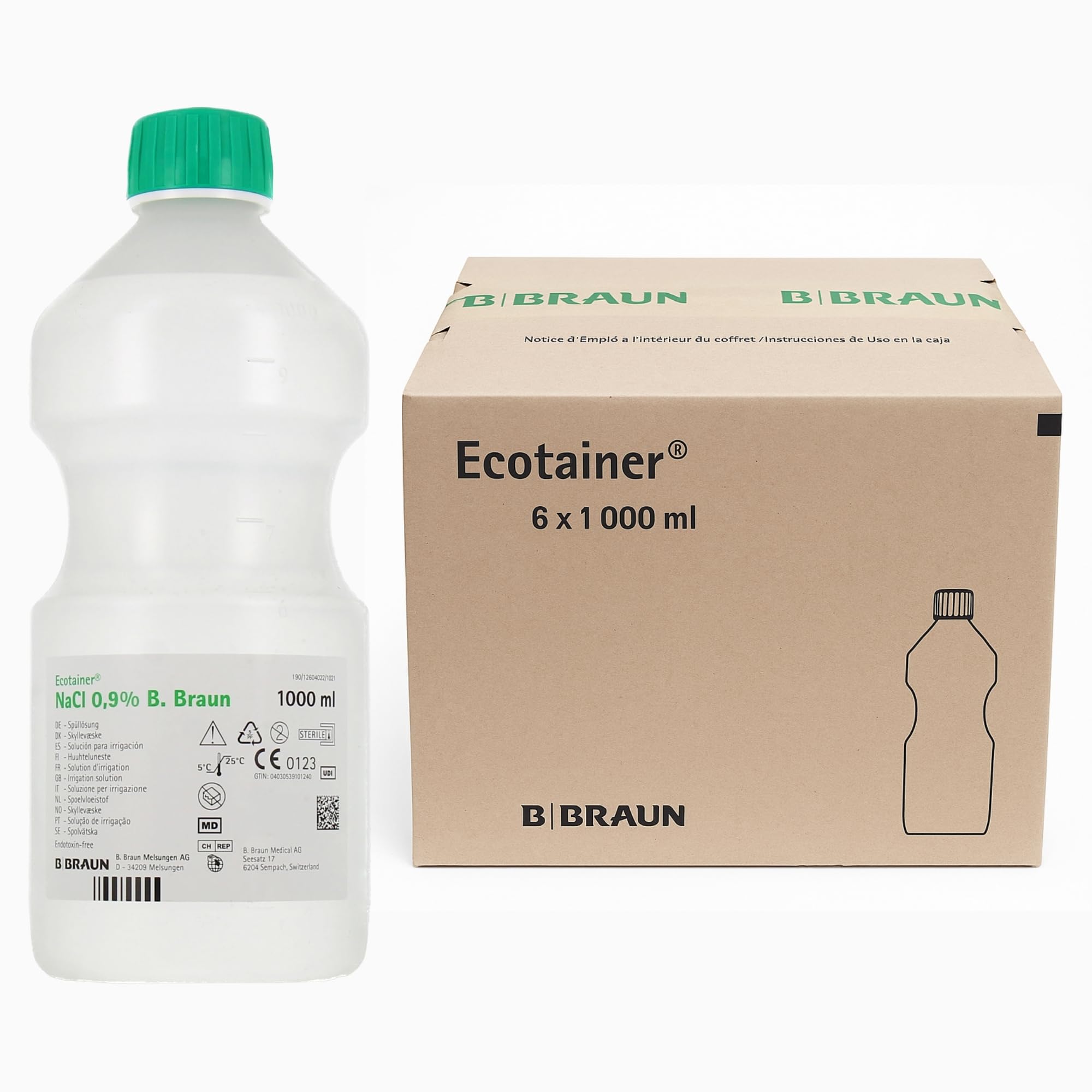 B. Braun – Lot de 6 x 1 L – Solution saline stérile isotonique NaCl 0,9% – Sérum physiologique – Pour bébé et adulte – Lavage nasal, douche nasale et nettoyage des plaies