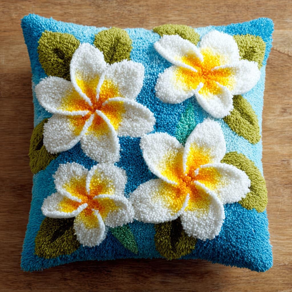 WallustrioaW DIY Latch Hook Cushion Kits,Frangipani