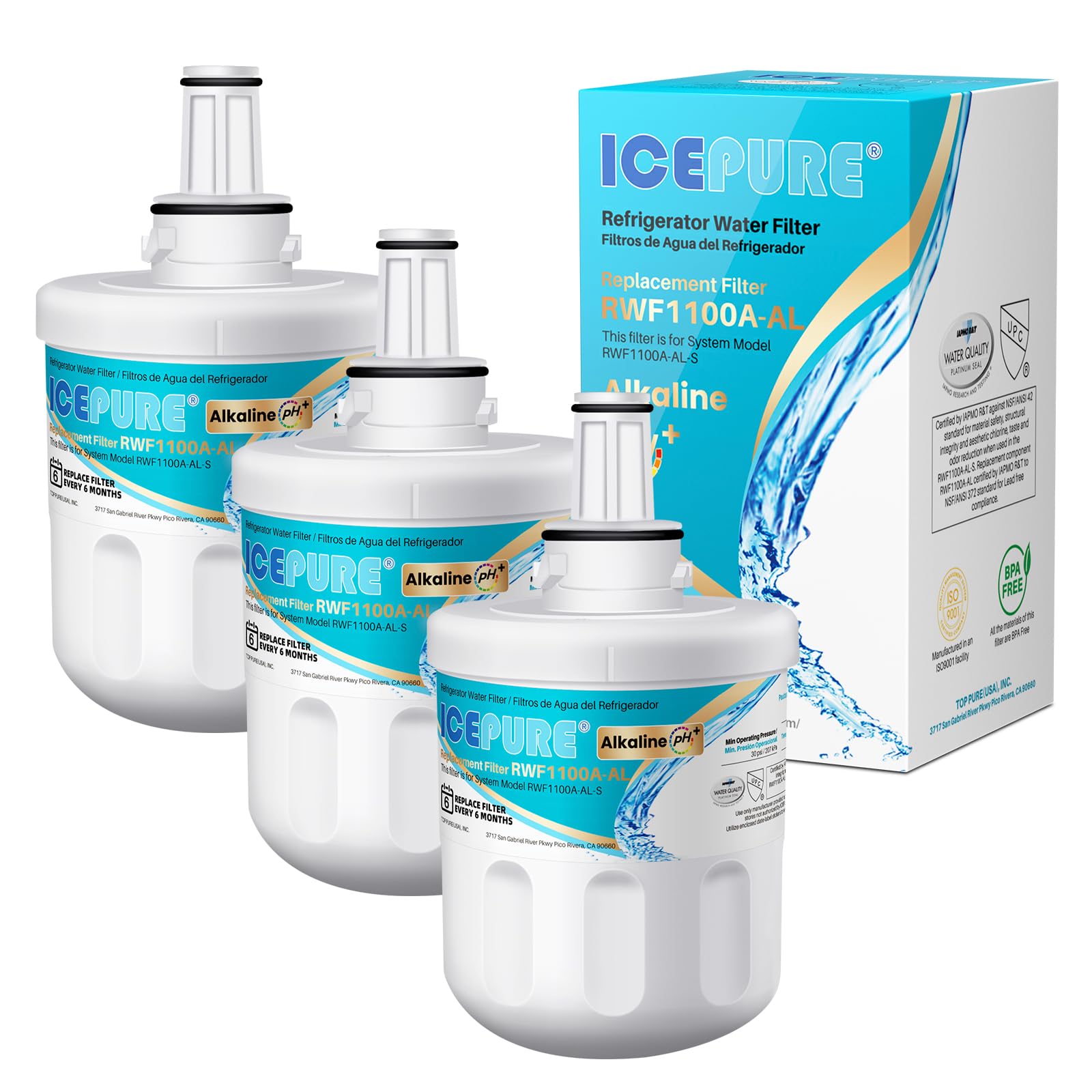 ICEPURE Alkaline DA29-00003G Refrigerator Water Filter Replacement for Samsung DA29-00003A DA29-00003B Aqua-Pure Plus HAFCU1 FMS-1 WSS-1 WF289 RFG237AARS
