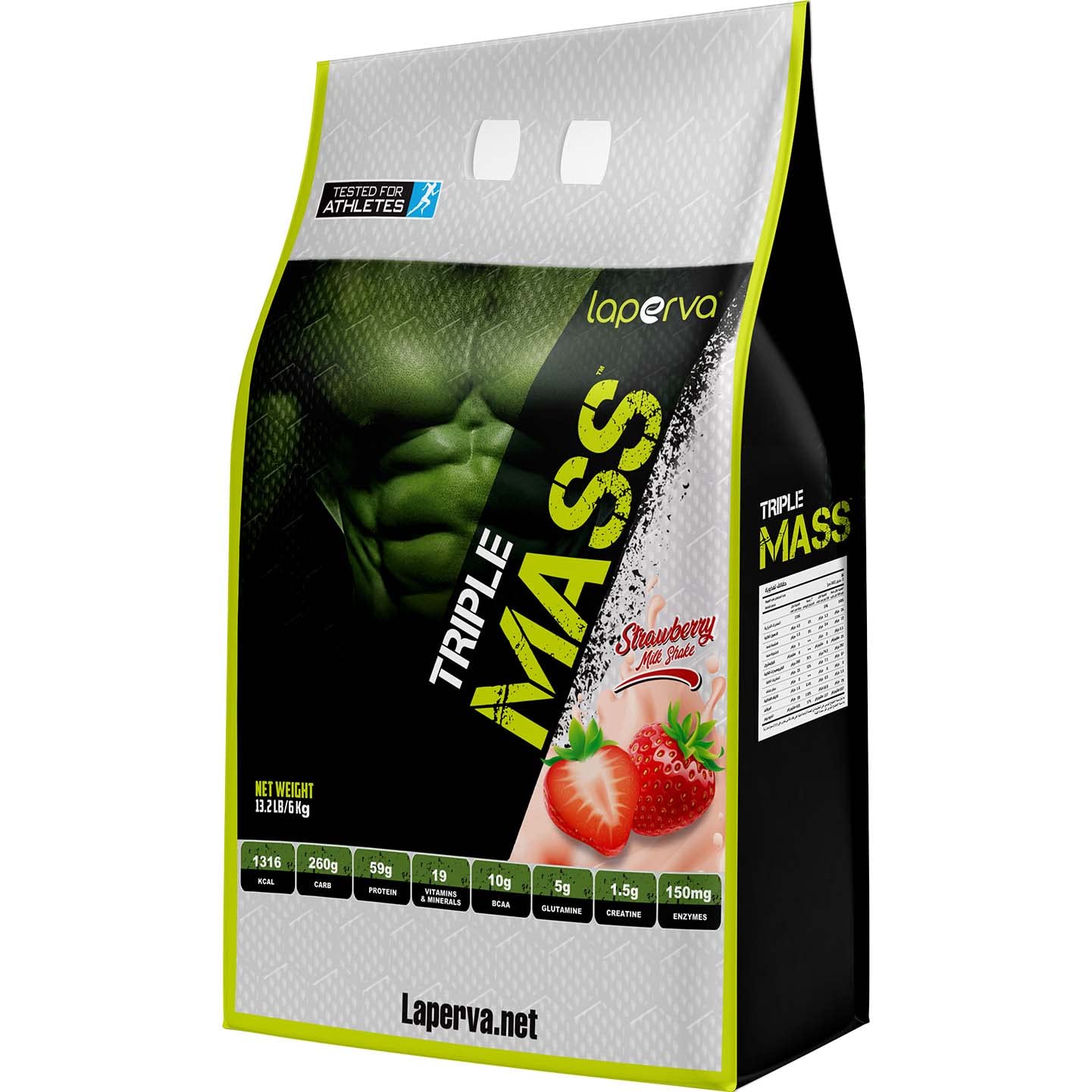 laperva Triple Mass Gainer Protein Powder, High Calorie Weight Gainer with Glutamine & Added Essential Fatty Acids, 1500mg Added Creatine Blend +10 gm of BCAA (13 LB, Strawberry Milkshake)