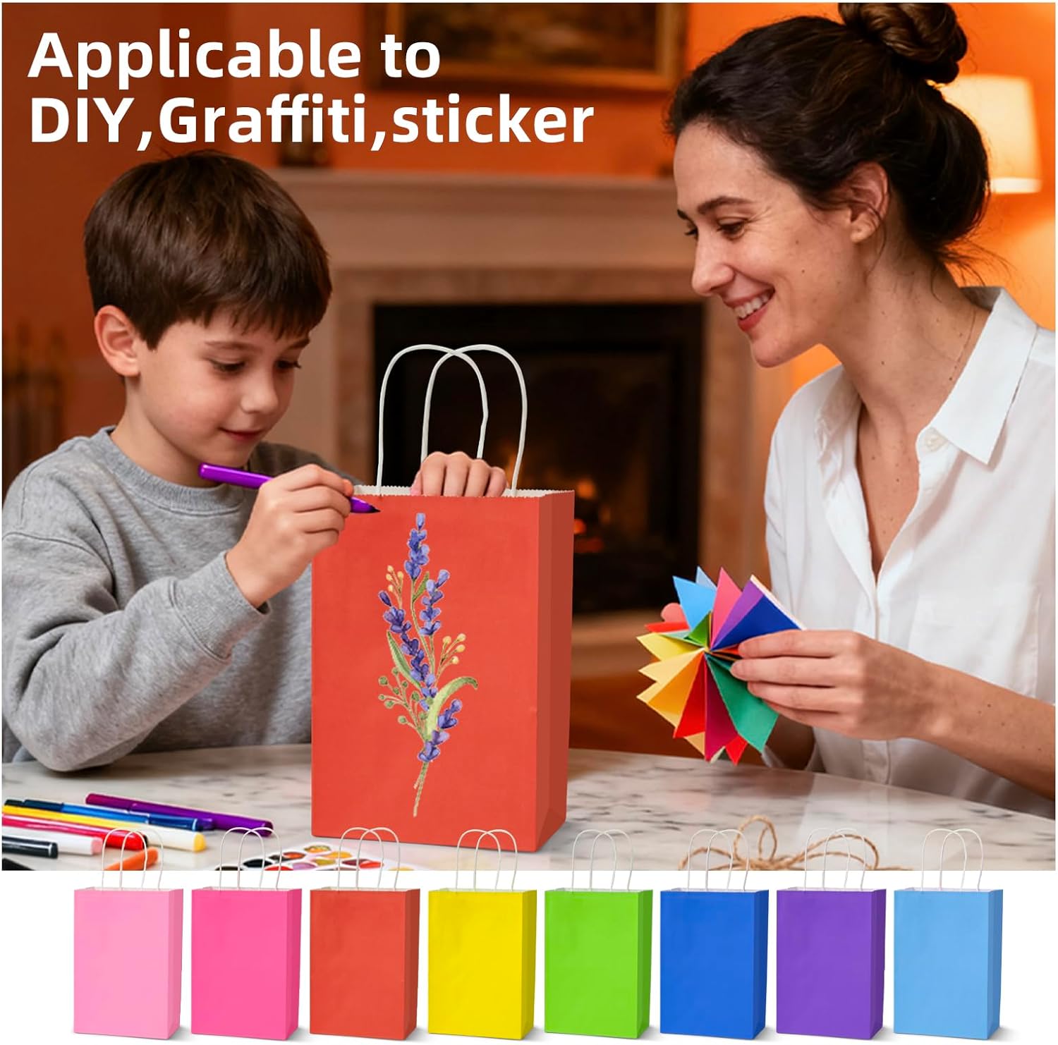 Klean & Conwenice 32Pcs Paper Gift Bags with Handles 8 colors, Party Favor Bags,Rainbow Goodie Bags For Christmas Halloween Kids Birthday Party Baby Shower Party Supplies(Small 8'') - Image 6