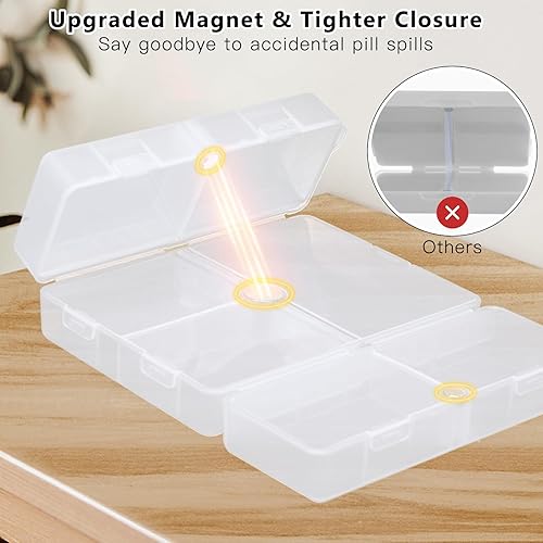 Vista 20 de FYY - 2 pastilleros diarios con 7 compartimentos para pastillas, para viaje, diseño plegable, para guardar vitaminas, aceite de hígado de bacalao
