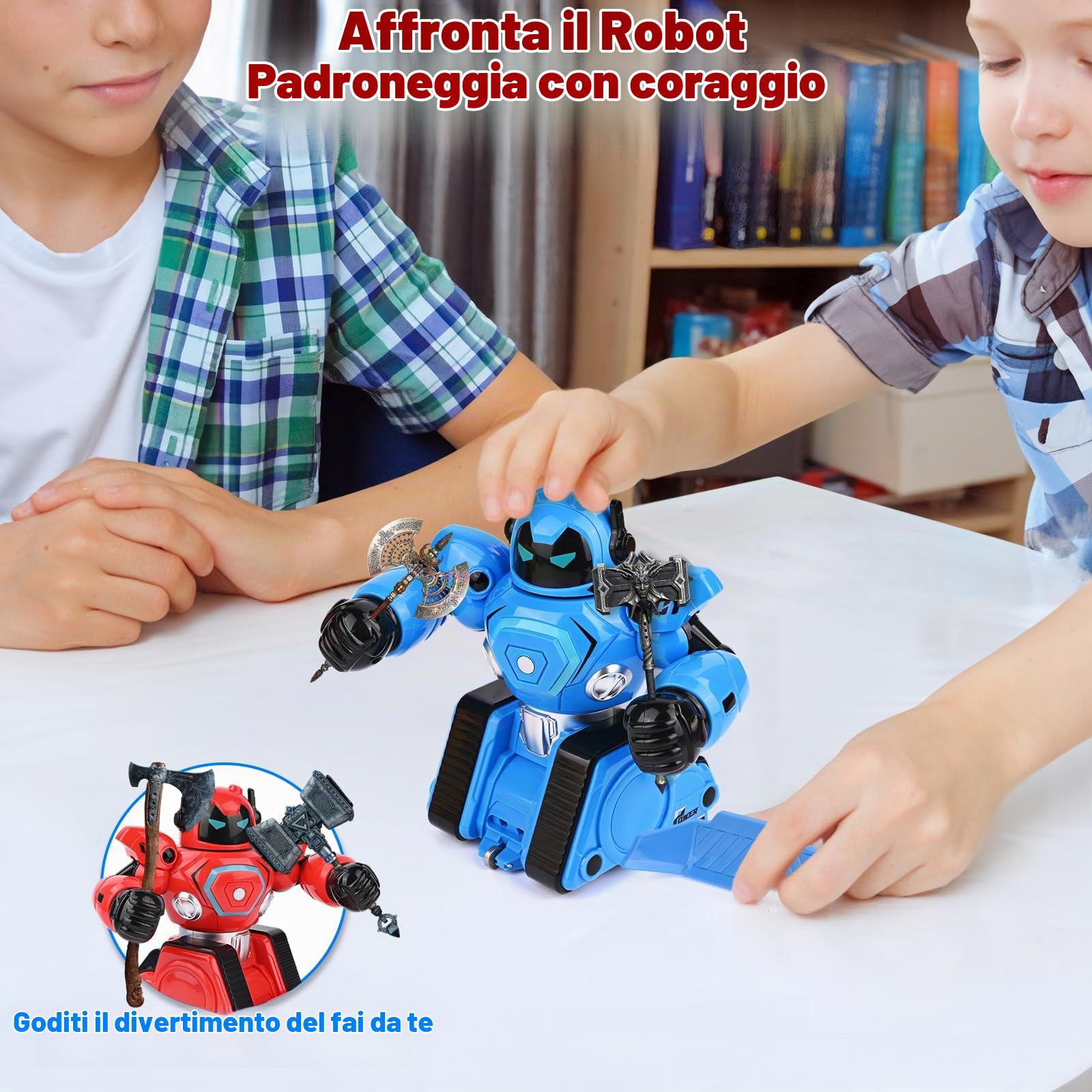 2 Robot Telecomandati, RC Collision Robo Giocattolo, Combattimento Robot con Luce LED e Musica, Carrello da Calcio Ricaricabile, Robot da Combattimento Regalo Bambino 6 Anni in su