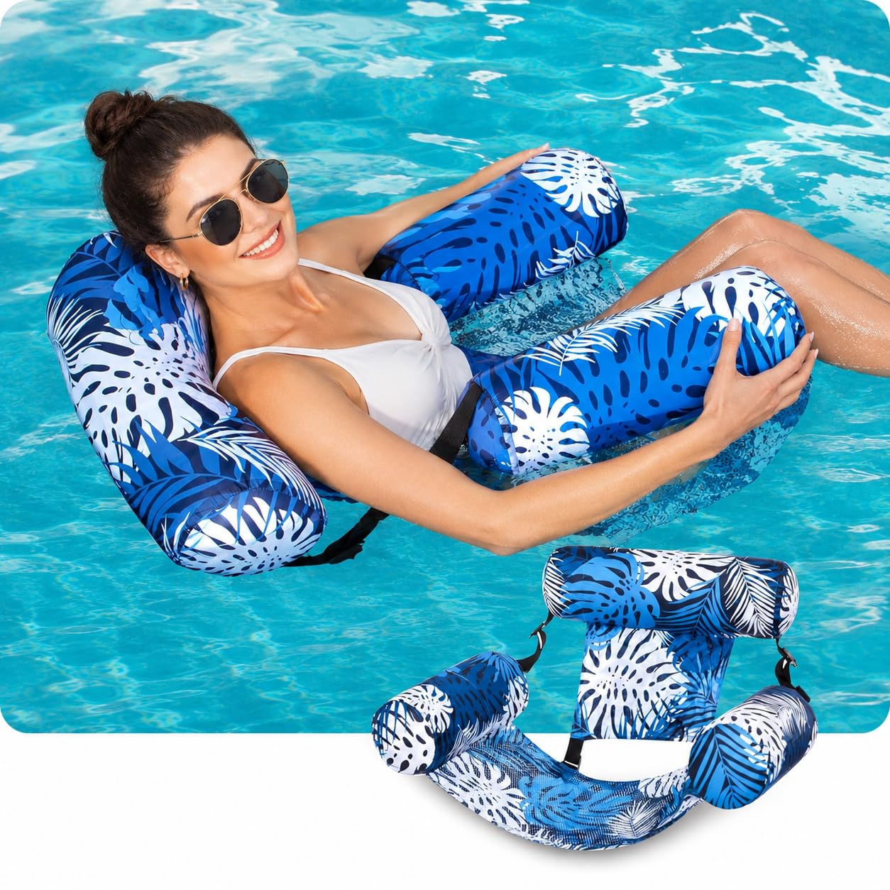 Luftmatratze Pool Sessel 2 Stück mit Handpumpen, aufblasbare Wasserhängematte für Schwimmbad Strand