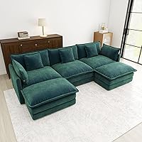 Vista 109 de Sofás seccionales grandes de 115.34" para sala de estar, sofá de pana color camel de asiento profundo de 3 plazas en forma de L, sofá seccional