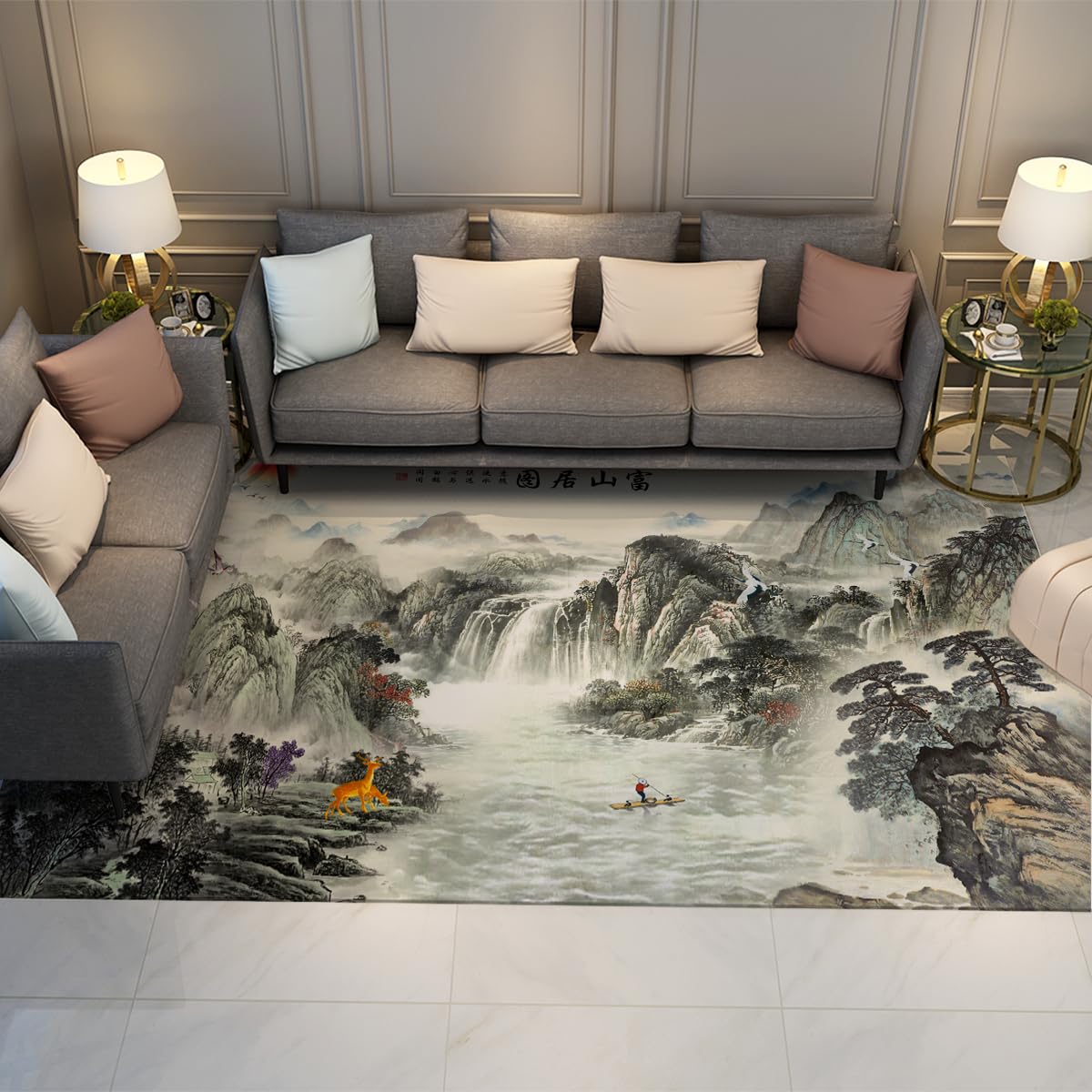 Tapis salon 120x150 doux lavable gris brumeux descente de lit