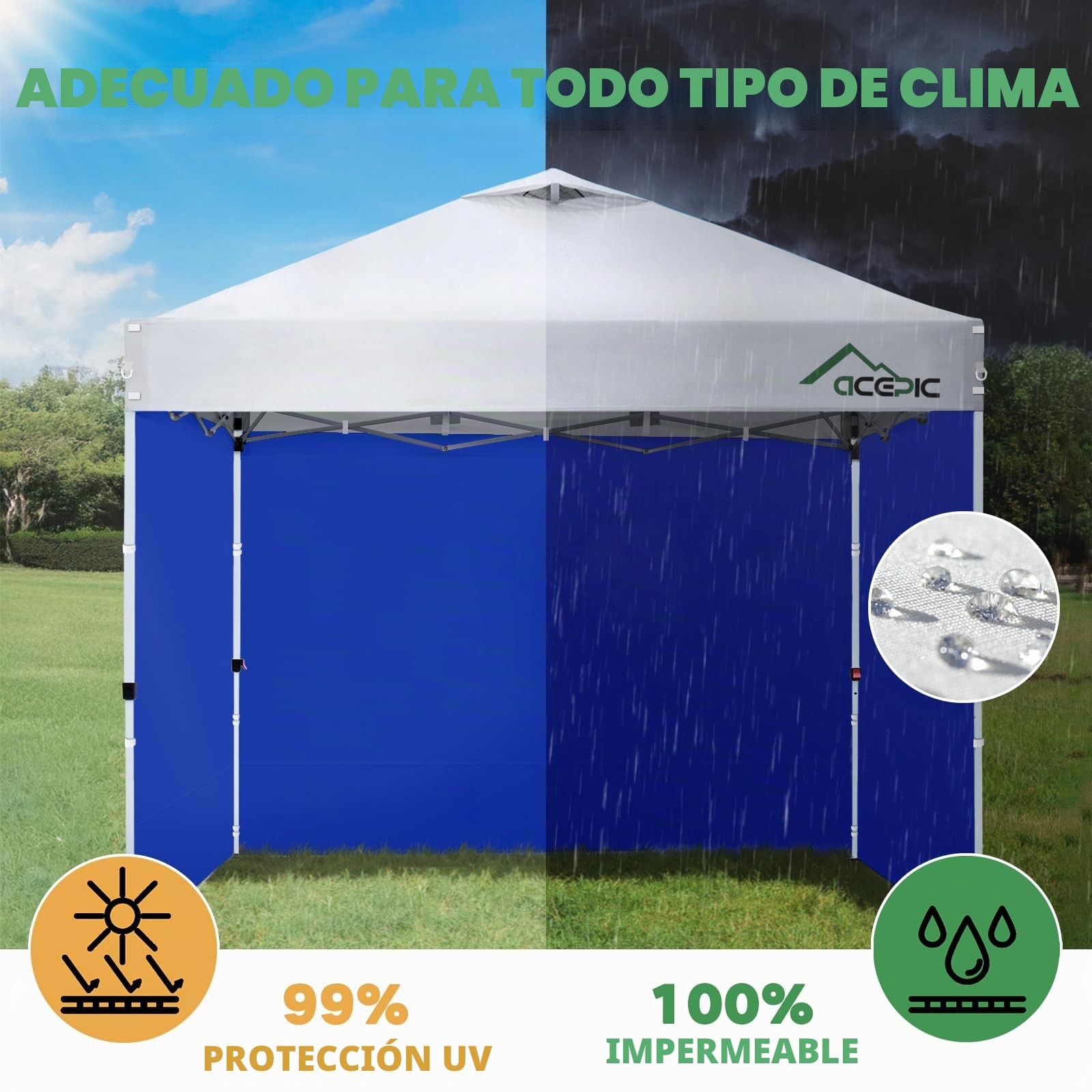 Acepic 3 Piezas Pared Laterales de Repuesto para Cenador de 3 x 3 m, Tela Oxford 210D Impermeable,Paredes Laterales para Jardín,Exteriores, Fiestas,Blanco(Cortina de Dosel no Incluida) (Azul, 3PCS)