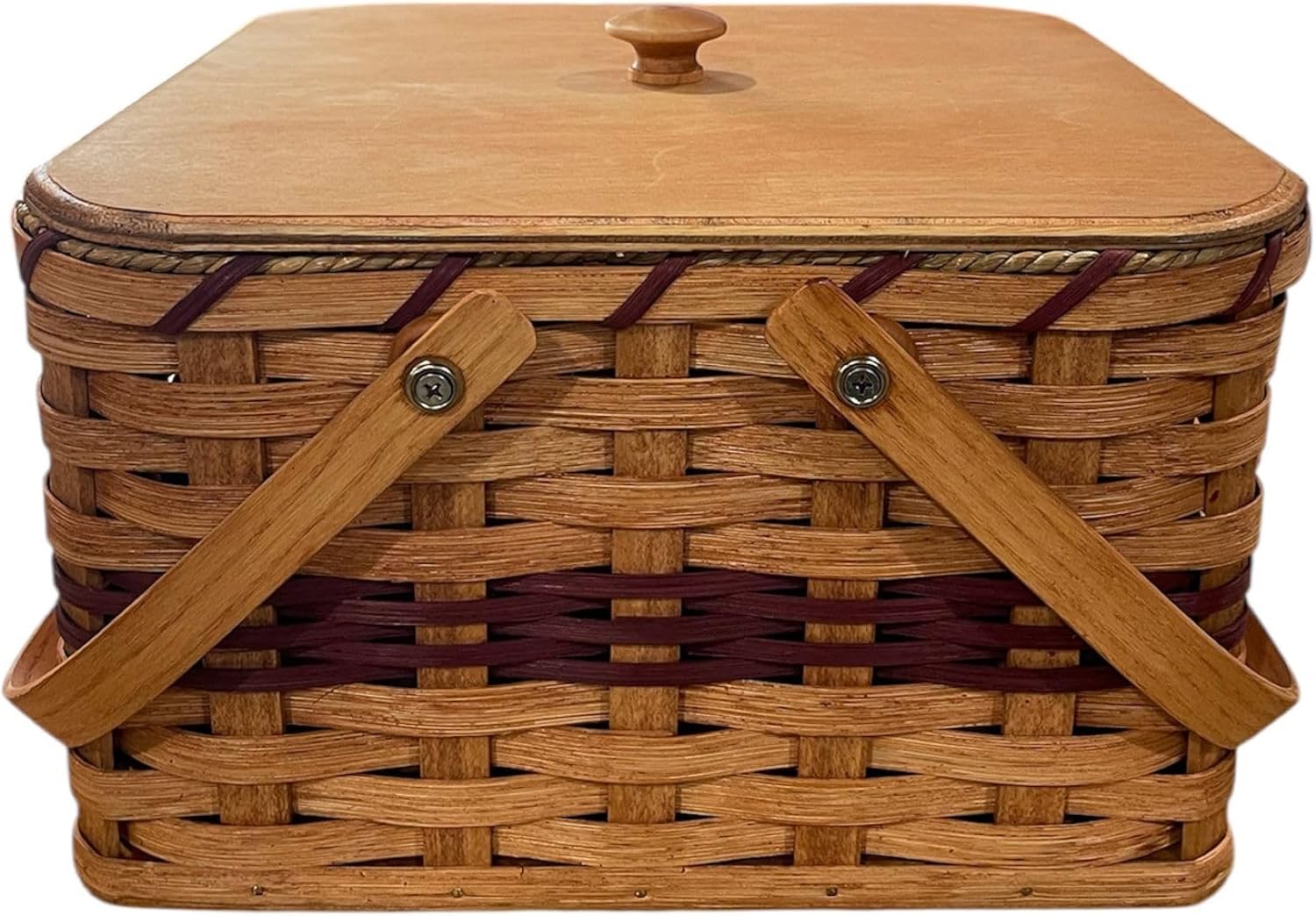 Amish Double Pie Carrier Square Oak Handmade Gingerich Style Basket Swinging Handles (WINE)