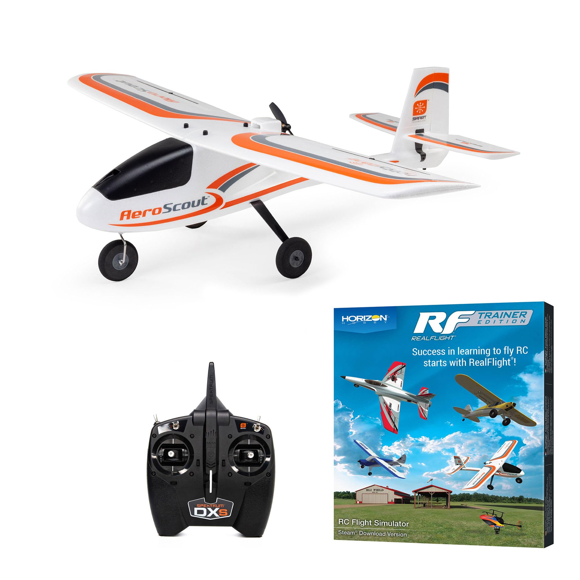 Hobbyzone AeroScout S 2 1.1m RTF Basic RC Flugzeug Safe & RealFlight | Einsteiger-Flugzeug mit SAFE-Technologie, Rettungsknopf, geschütztem Heckmotor, Geländefahrwerk & PC-Simulator