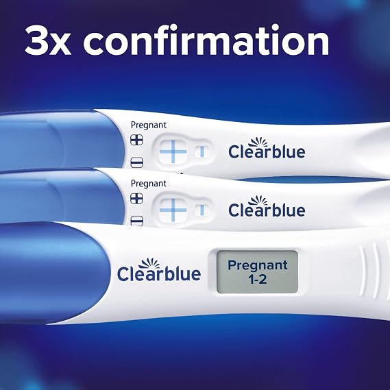 Clearblue Pregnancy Test 3X Confirmation Combo Pack, Result As Fast As 1 Minute (Visual Sticks) & Tells You How Many Weeks (Digital Stick), Kit of 3 Tests (1 Digital, 2 Visual)